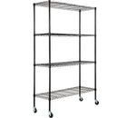 Uzglabāšanas plaukts ar riteņiem, regulējama, 4 līmeņi, melna metāla konstrukcija ar režģa virsmu, 318 kg, 120 × 45 × 188 cm