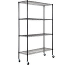 Uzglabāšanas plaukts ar riteņiem, regulējama, 4 līmeņi, melna metāla konstrukcija ar režģa virsmu, 318 kg, 120 × 45 × 188 cm