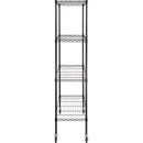 Uzglabāšanas plaukts ar riteņiem, regulējama, 4 līmeņi, melna metāla konstrukcija ar režģa virsmu, 318 kg, 120 × 45 × 188 cm