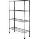 Uzglabāšanas plaukts ar riteņiem, regulējama, 4 līmeņi, melna metāla konstrukcija ar režģa virsmu, 318 kg, 120 × 45 × 188 cm