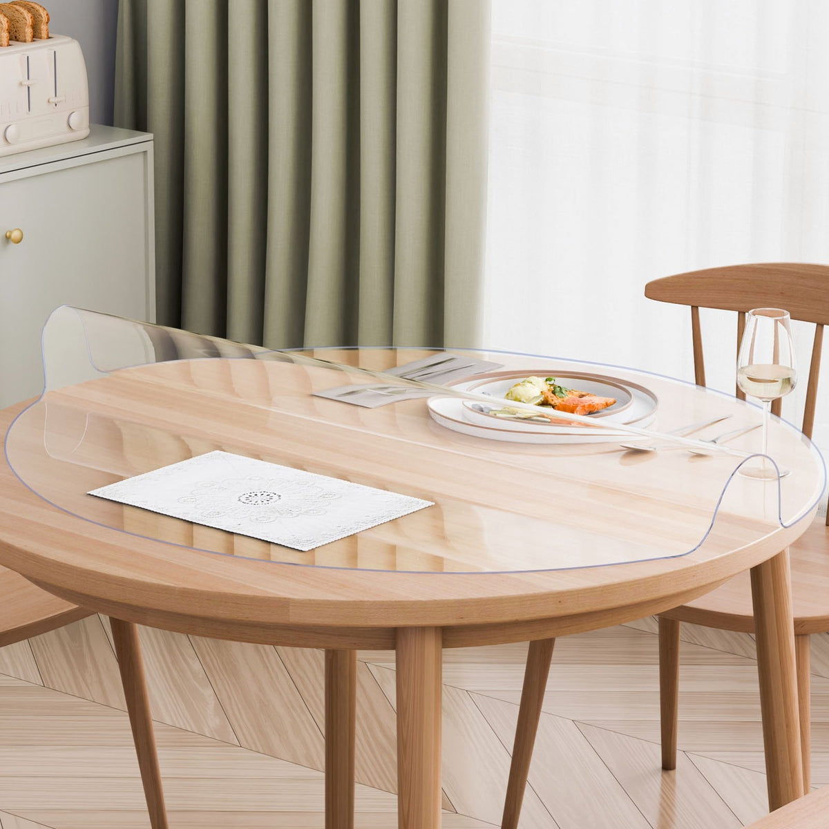 VEVOR PVC galda aizsargs, caurspīdīgs plastmasas pārklājs, apaļš, diametrs 107 cm, 2,0 mm biezums