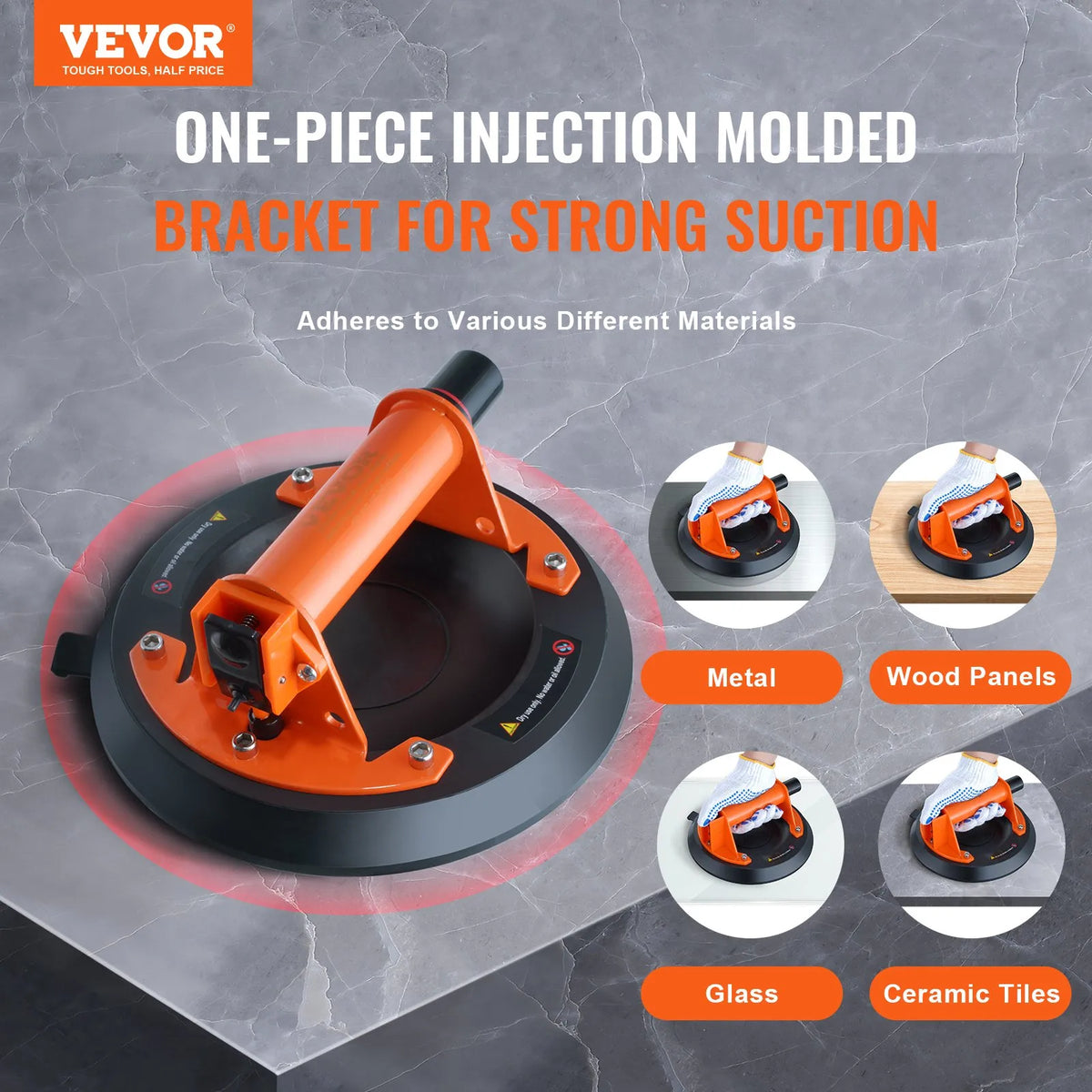 VEVOR stikla vakuuma piesūcekņu komplekts, 20,3 cm, 2 gab., celtspēja 279 kg, ar tērauda rokturi un koferi, industriāls smagās slodzes pacēlājs stikla, granīta, flīžu, metāla un koka virsmu pārvietošanai