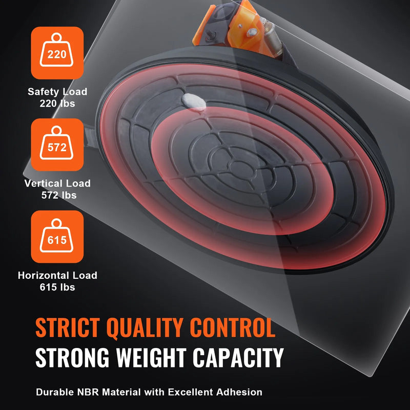 VEVOR Набор вакуумных присосок для стекла, 20,3 см, 2 шт, грузоподъемность 279 кг, со стальной ручкой и кейсом для переноски, промышленный тяжелый подъемник для перемещения стеклянных, гранитных, плиточных, металлических и деревянных поверхностей