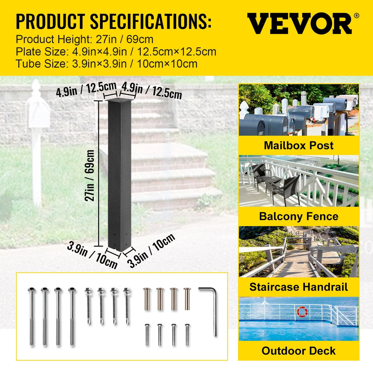 VEVOR pastkastes statīvs, 109 cm, melns, Q235 tērauds