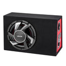 VEVOR automašīnas zemfrekvences skaļruņa komplekts 305 mm, 245 W RMS, ar iebūvētu pastiprinātāju, korpusu un savienojuma kabeļu komplektu, kompakts trapecveida dizains ավտ audio sistēmām