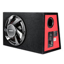 VEVOR automašīnas zemfrekvences skaļruņa komplekts 305 mm, 245 W RMS, ar iebūvētu pastiprinātāju, korpusu un savienojuma kabeļu komplektu, kompakts trapecveida dizains ավտ audio sistēmām