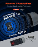 VEVOR automašīnas zemfrekvences skaļruņa komplekts 305 mm, 245 W RMS, ar iebūvētu pastiprinātāju, korpusu un savienojuma kabeļu komplektu, kompakts trapecveida dizains ավտ audio sistēmām