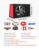 VEVOR automašīnas zemfrekvences skaļruņa komplekts 305 mm, 245 W RMS, ar iebūvētu pastiprinātāju, korpusu un savienojuma kabeļu komplektu, kompakts trapecveida dizains ավտ audio sistēmām