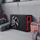 VEVOR automašīnas zemfrekvences skaļruņa komplekts 305 mm, 245 W RMS, ar iebūvētu pastiprinātāju, korpusu un savienojuma kabeļu komplektu, kompakts trapecveida dizains ավտ audio sistēmām