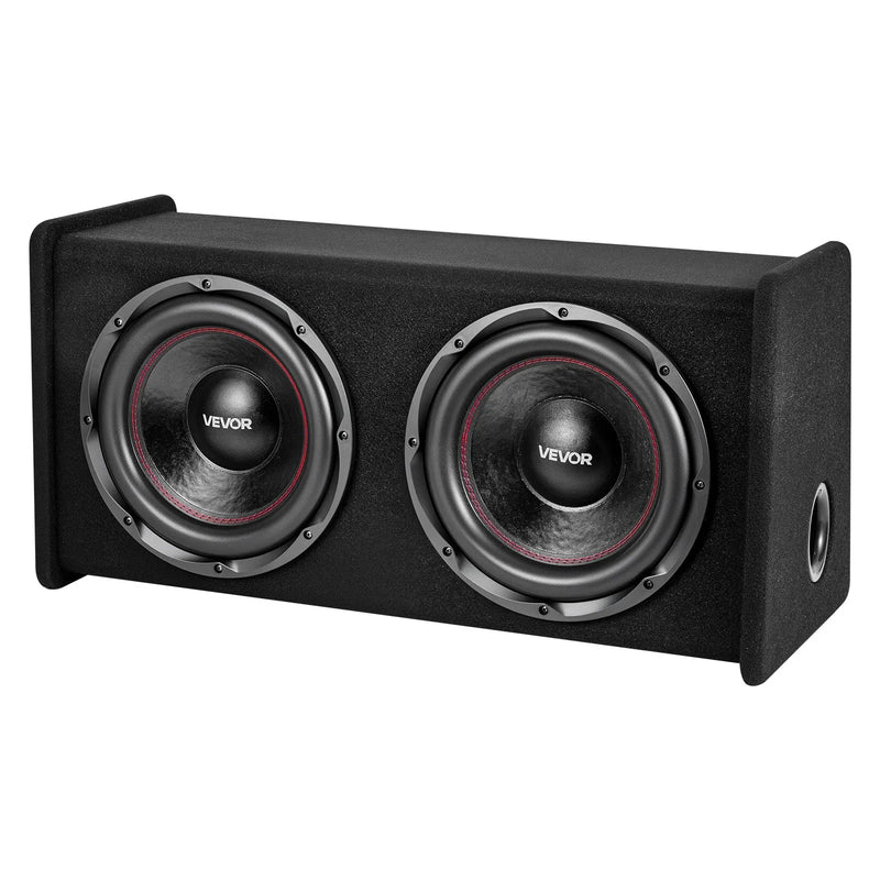 VEVOR automašīnas zemfrekvences skaļruņu komplekts ar 2 x 305 mm skaļruņiem, 490 W RMS, ar atsevišķu pastiprinātāju, korpusu un savienojuma kabeļu komplektu, paredzēts bagāžniekiem un auto audio sistēmām