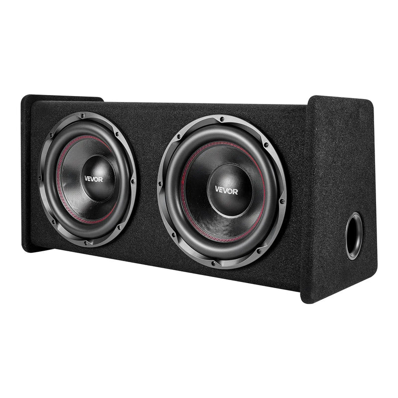 VEVOR automašīnas zemfrekvences skaļruņu komplekts ar 2 x 305 mm skaļruņiem, 490 W RMS, ar atsevišķu pastiprinātāju, korpusu un savienojuma kabeļu komplektu, paredzēts bagāžniekiem un auto audio sistēmām