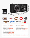 VEVOR automašīnas zemfrekvences skaļruņu komplekts ar 2 x 305 mm skaļruņiem, 490 W RMS, ar atsevišķu pastiprinātāju, korpusu un savienojuma kabeļu komplektu, paredzēts bagāžniekiem un auto audio sistēmām