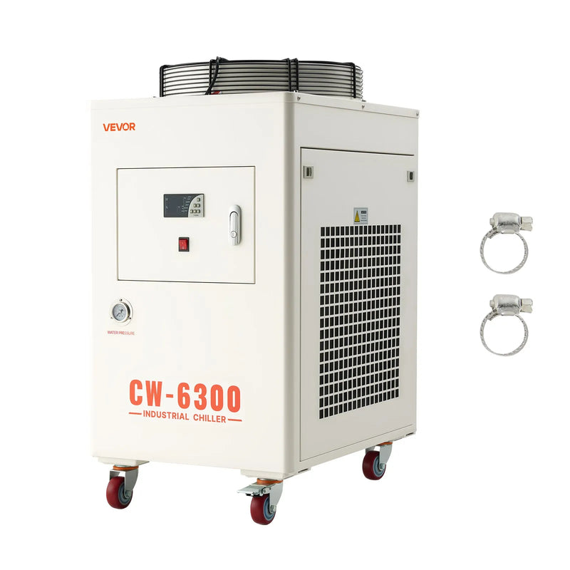 VEVOR industriālais ūdens dzesētājs, 8000 W, industriāla ūdens dzesēšanas sistēma ar kompresoru, maksimālais plūsmas ātrums 70 l/min, 40 l tvertnes ietilpība, lāzera dzesētājs CO₂ lāzera cauruļu gravēšanas un griešanas iekārtām