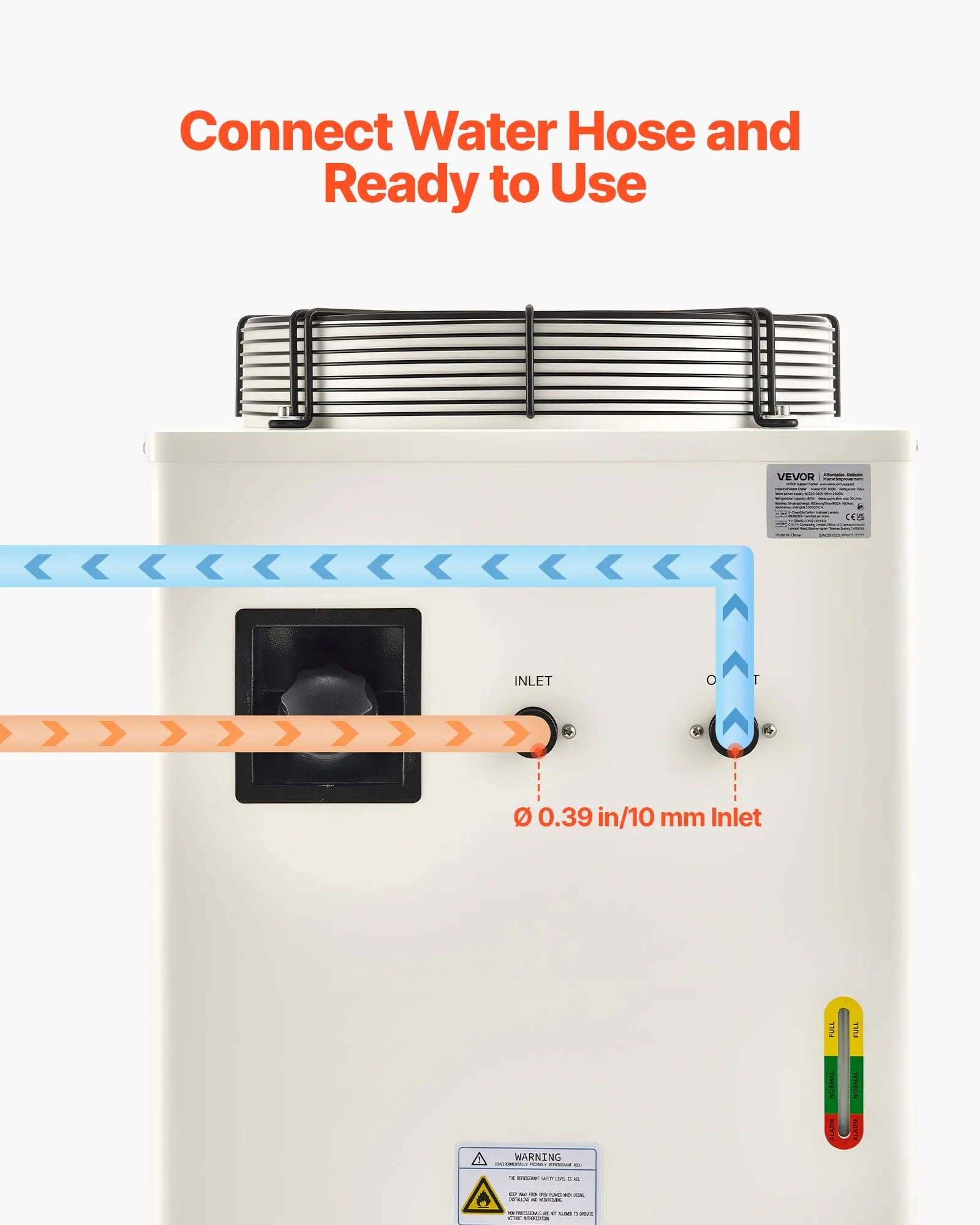VEVOR industriālais ūdens dzesētājs, 8000 W, industriāla ūdens dzesēšanas sistēma ar kompresoru, maksimālais plūsmas ātrums 70 l/min, 40 l tvertnes ietilpība, lāzera dzesētājs CO₂ lāzera cauruļu gravēšanas un griešanas iekārtām