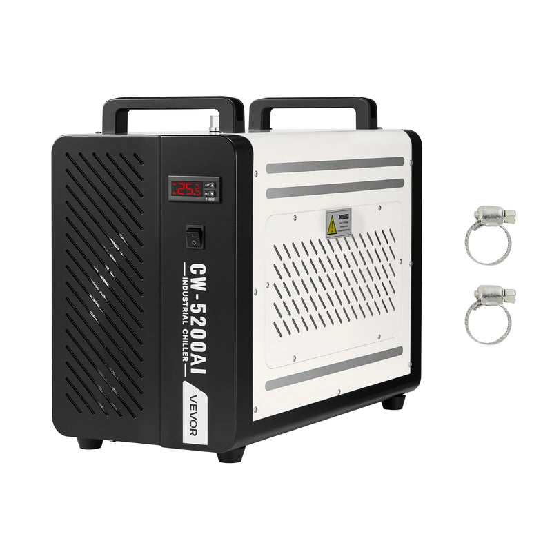 VEVOR industriālais ūdens dzesētājs, 1600 W, industriāla ūdens dzesēšanas sistēma ar kompresoru, maksimālais plūsmas ātrums 16 l/min, 7 l tvertnes ietilpība, lāzera dzesētājs CO₂ lāzera cauruļu gravēšanas un griešanas iekārtām