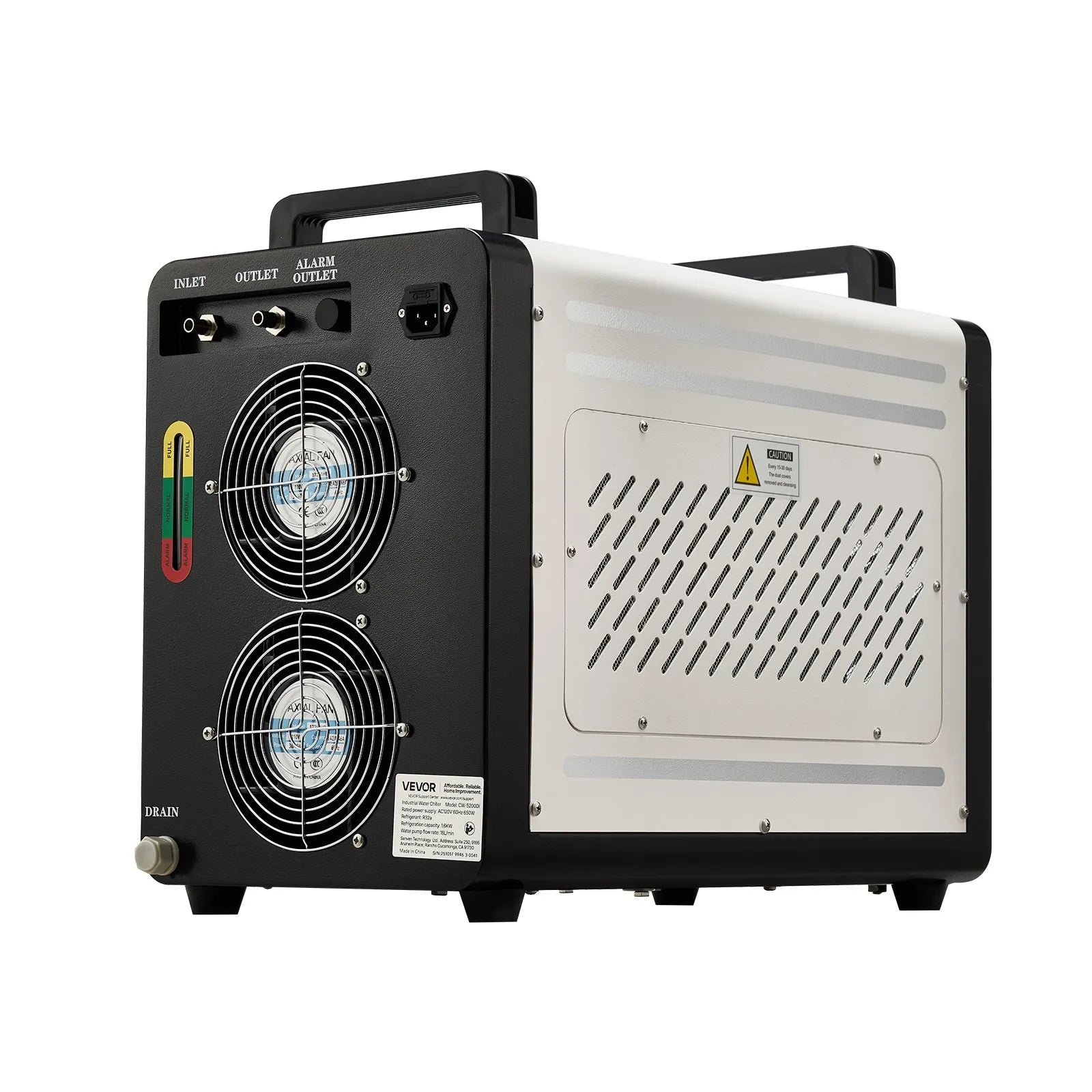 VEVOR industriālais ūdens dzesētājs, 1600 W, industriāla ūdens dzesēšanas sistēma ar kompresoru, maksimālais plūsmas ātrums 16 l/min, 7 l tvertnes ietilpība, lāzera dzesētājs CO₂ lāzera cauruļu gravēšanas un griešanas iekārtām