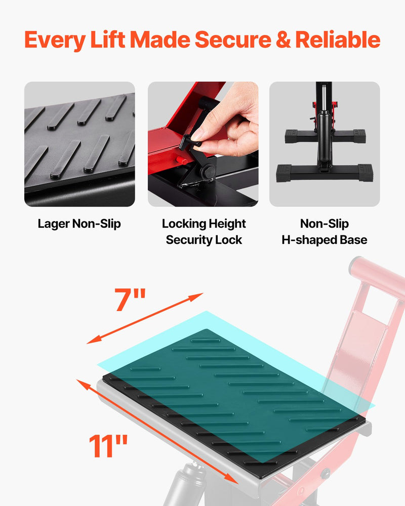 Motocikla hidrauliskais pacēlājs ar regulējamu augstumu 250–465 mm, celtspēja 545 kg, piemērots krosa motociklu apkopei un remontam