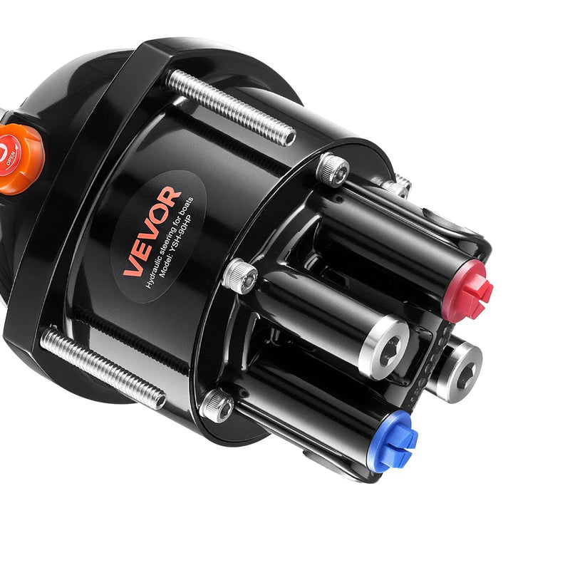 VEVOR hidrauliskās stūrēšanas komplekts, 90 ZS, hidrauliskais stūrēšanas sūknis un cilindrs ar maksimālo darba spiedienu 6,9 MPa / 1000 psi, alumīnija sakausējuma korpuss, pretvārsts, paredzēts ārējiem dzinējiem, makšķerēšanas laivām un buru laivām