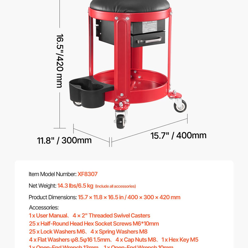 VEVOR mehaaniku rulltooli, garaažitool, 136 kg kandevõime, rataste ja hoiukohaga