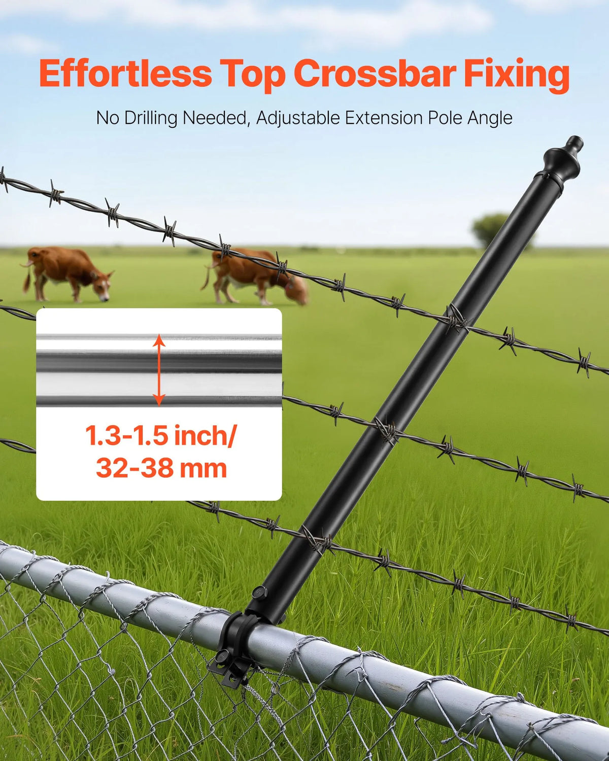 Posmu žoga pagarinātāji, 9 gab., 69,5 cm, augšējai sliedei 33–38 mm, U veida kronšteins