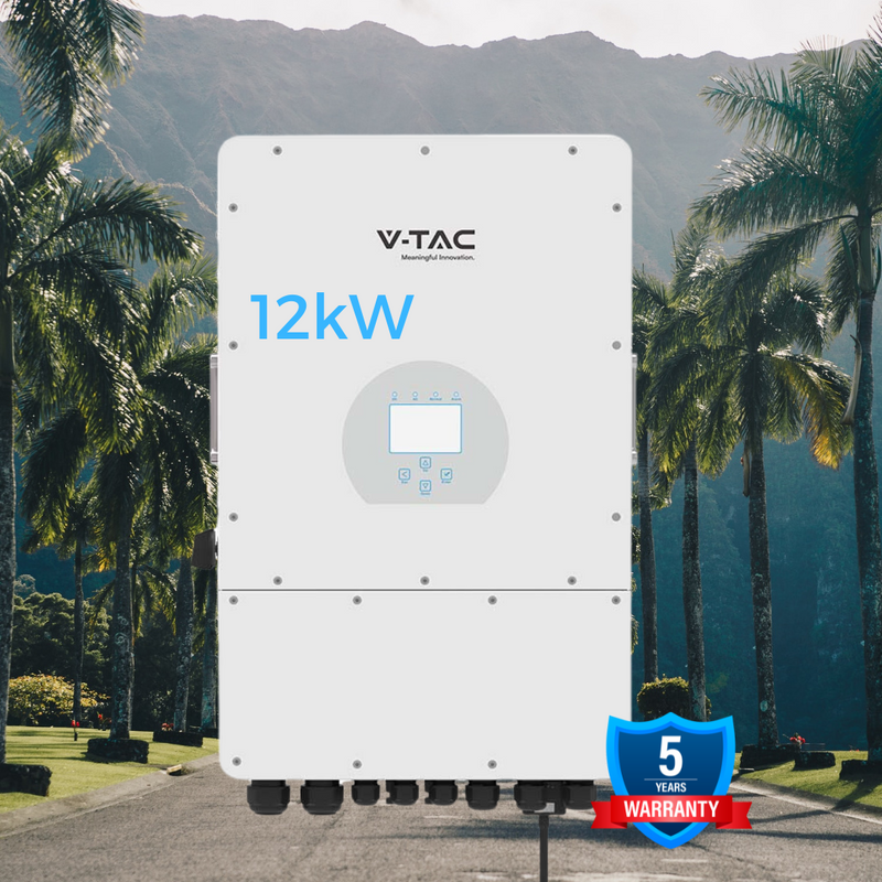 DEYE 12KW hybrid inverter for solar system, "Sadales Tīkla" verified, SKU:11543 3 phases,5 years warranty, 380VAC,V-TAC brand,IP65,LCD display, 240A charging