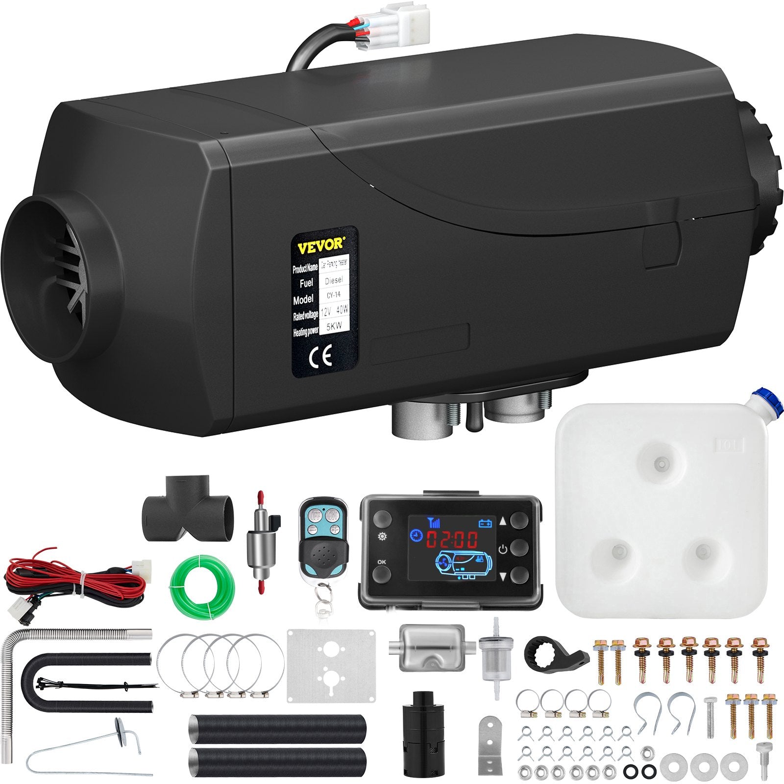 12V 5kW VEVOR Dīzeļa autonomais sildītājs ar LCD Displeju, Gaisa Dīzeļa Sildītājs ar Trokšņa Slāpētāju Kravas Automašīnām, Laivām, Automobiļiem un Piekabēm