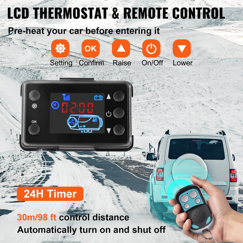 12V 5kW VEVOR Dīzeļa autonomais sildītājs ar LCD Displeju, Gaisa Dīzeļa Sildītājs ar Trokšņa Slāpētāju Kravas Automašīnām, Laivām, Automobiļiem un Piekabēm