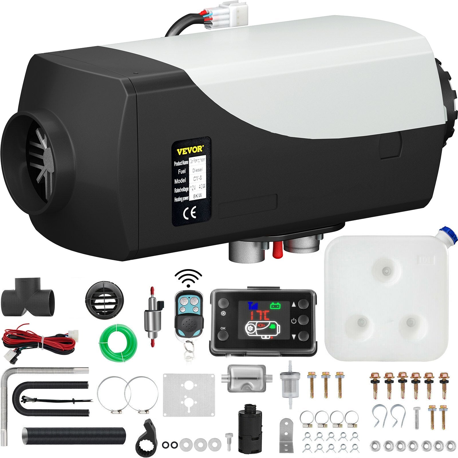 12V 8kW VEVOR  dīzeļa autonomais gaisa sildītājs stāvvietas sildītājs, 12V dīzeļa degvielas sildītājs ar LCD slēdzi un tālvadības pulti automašīnām, RV, laivām, autobusiem, kemperiem un citiem