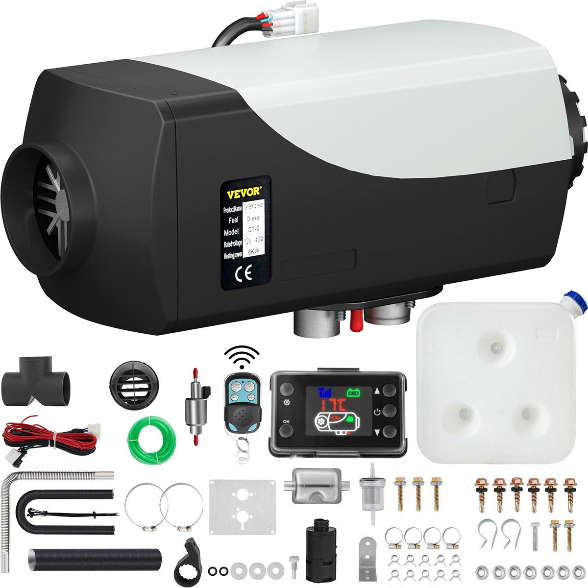 12V 8kW VEVOR  dīzeļa autonomais gaisa sildītājs stāvvietas sildītājs, 12V dīzeļa degvielas sildītājs ar LCD slēdzi un tālvadības pulti automašīnām, RV, laivām, autobusiem, kemperiem un citiem