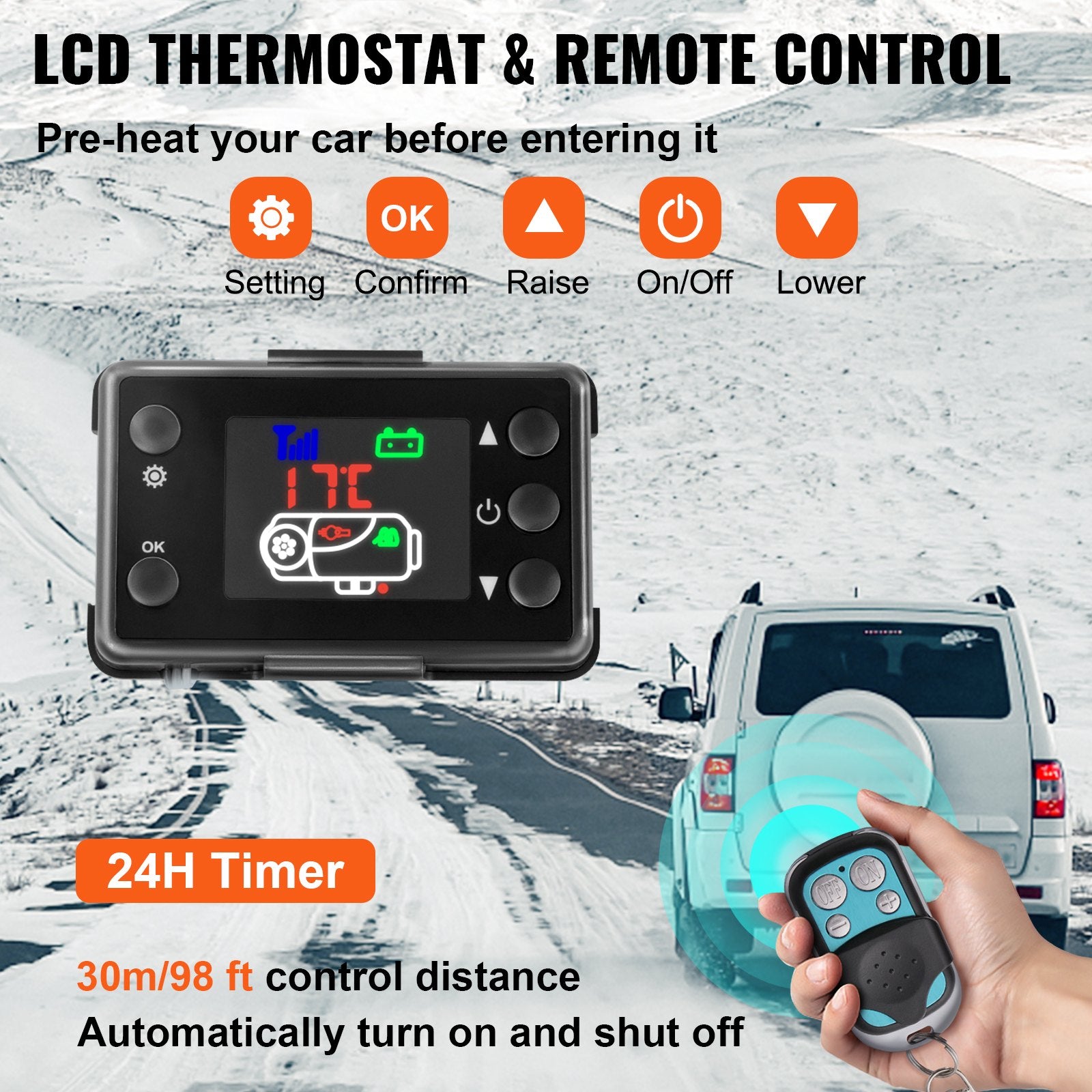 12V 8kW VEVOR  dīzeļa autonomais gaisa sildītājs stāvvietas sildītājs, 12V dīzeļa degvielas sildītājs ar LCD slēdzi un tālvadības pulti automašīnām, RV, laivām, autobusiem, kemperiem un citiem