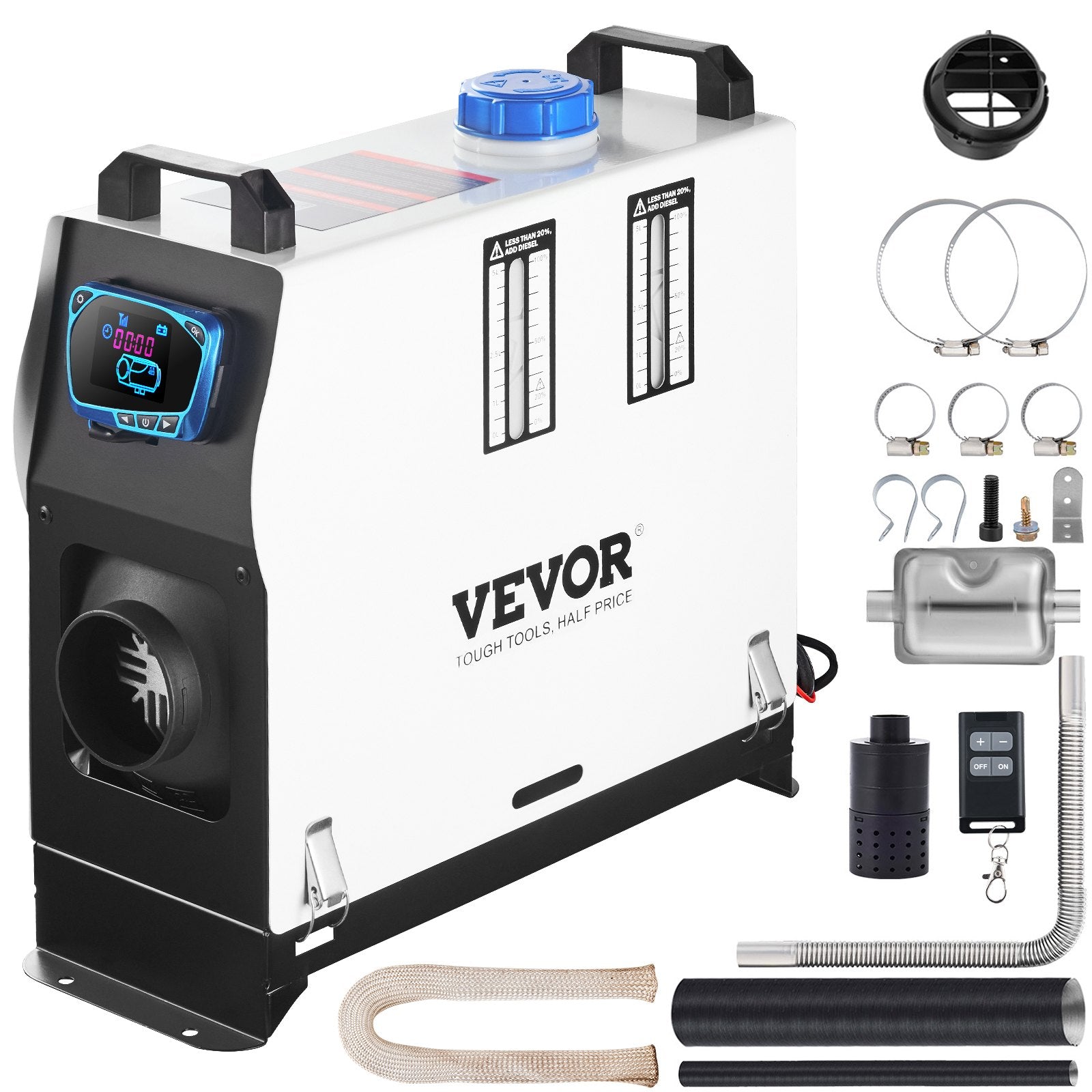 Автономный воздушный отопитель 12V 8kW VEVOR Diesel, отопитель для грузовиков, один выход воздуха, с красным ЖК-переключателем, пульт дистанционного управления, дизельный отопитель быстрого нагрева