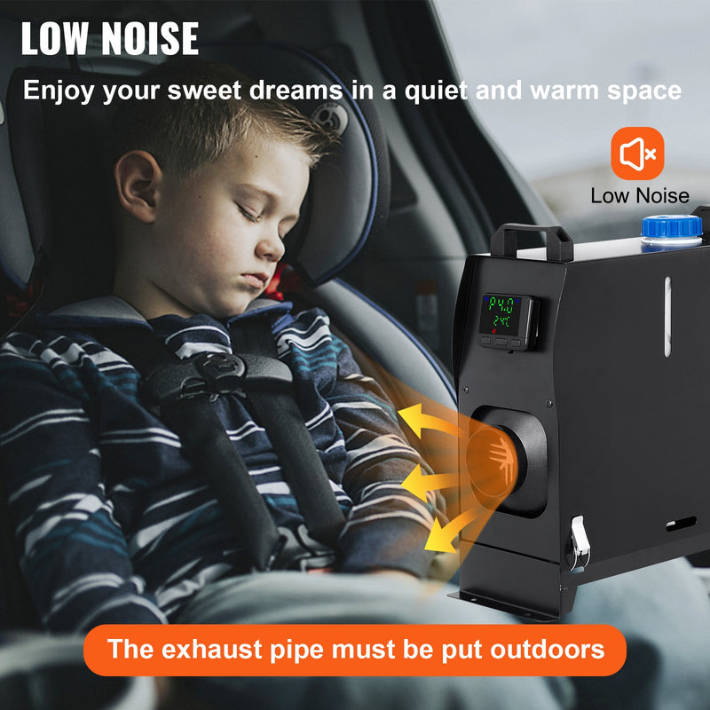 12V 8kW VEVOR diesel self-contained air heater, all in one 12V truck heater, single outlet, with black LCD switch, quick heat up diesel heater