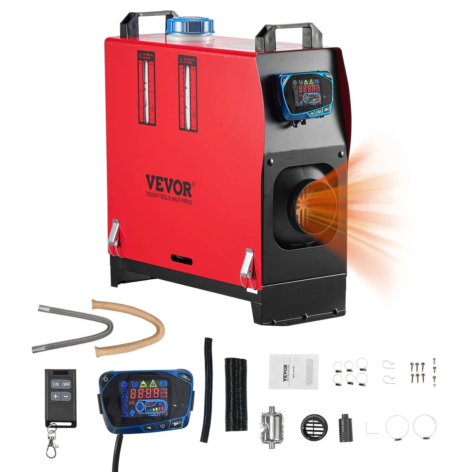 VEVOR 8 kW dīzeļdegvielas gaisa sildītājs 12V ar LCD vadību un tālvadības pulti