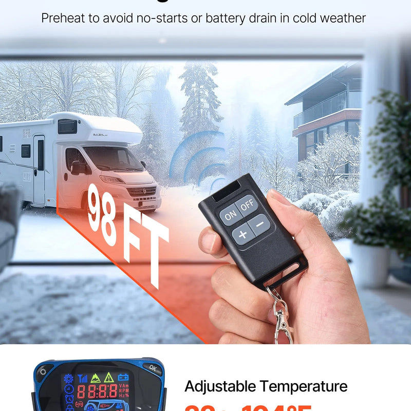 VEVOR 8 kW dīzeļdegvielas gaisa sildītājs 12V ar LCD vadību un tālvadības pulti