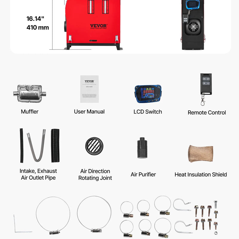 VEVOR 8 kW dīzeļdegvielas gaisa sildītājs 12V ar LCD vadību un tālvadības pulti