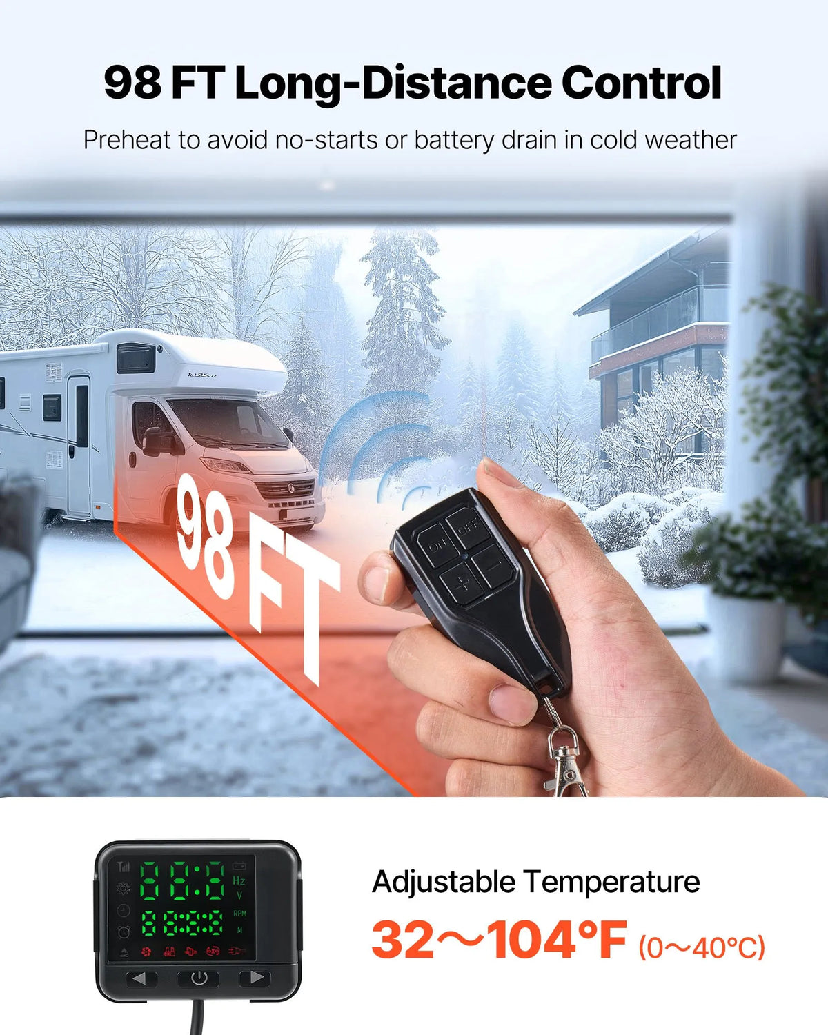 Dīzeļdegvielas gaisa sildītājs 8 kW, DC 12V, portatīvs ātrās uzsildes sildītājs ar tālvadības pulti un kvadrātveida krāsainu digitālo displeju, zema trokšņa līmeņa, piemērots kemperiem, kravas automašīnām, laivām un piekabēm