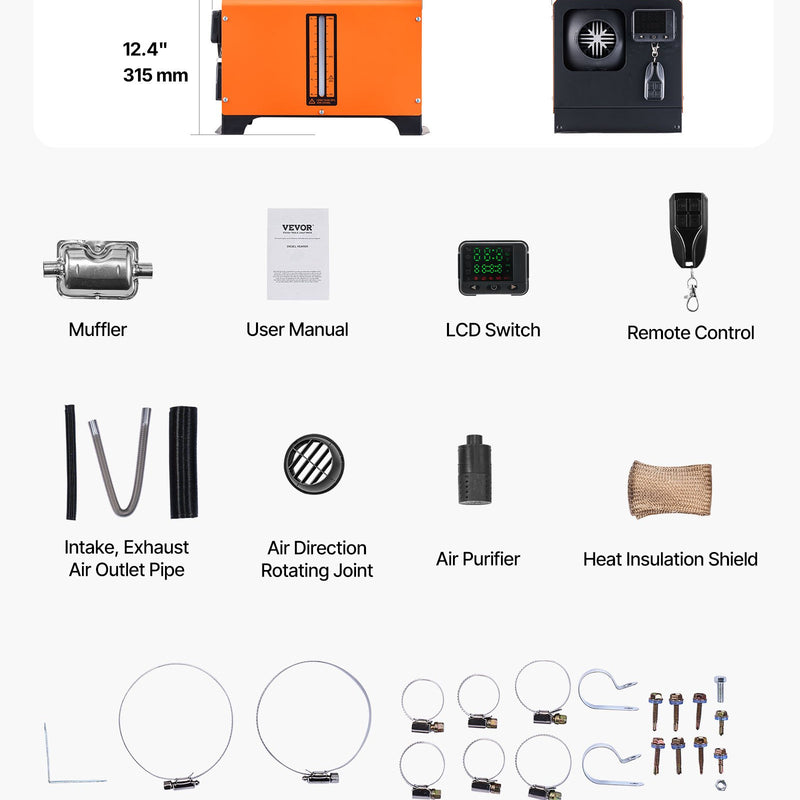 Dīzeļdegvielas gaisa sildītājs 8 kW, DC 12V, portatīvs ātrās uzsildes sildītājs ar tālvadības pulti un kvadrātveida krāsainu digitālo displeju, zema trokšņa līmeņa, piemērots kemperiem, kravas automašīnām, laivām un piekabēm