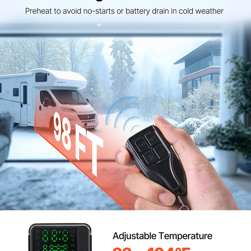 Dīzeļgaisa sildītājs 8 kW, 12V, ātras uzsildīšanas autostāvvietas sildītājs ar tālvadības pulti un krāsu displeju, zems trokšņu līmenis, balss paziņojumi, piemērots kemperiem, kravas automašīnām, furgoniem, laivām un piekabēm