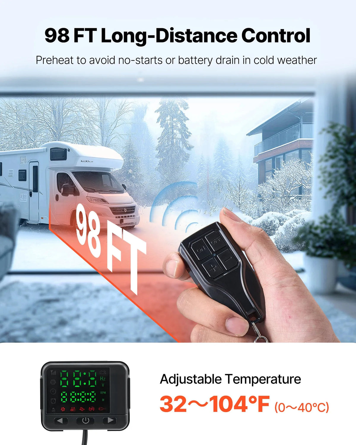 Diislikütteseade 8 kW, 12-24 V, kiirkuumutusega parkimiskütteseade puldiga ja värvinäidikuga, madal müratase, häälteated, sobib matkaautodele, veoautodele, kaubikutele, paatidele ja haagistele.