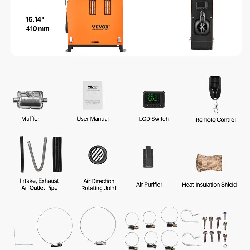 Dīzeļgaisa sildītājs 8 kW, 12V, ātras uzsildīšanas autostāvvietas sildītājs ar tālvadības pulti un krāsu displeju, zems trokšņu līmenis, balss paziņojumi, piemērots kemperiem, kravas automašīnām, furgoniem, laivām un piekabēm