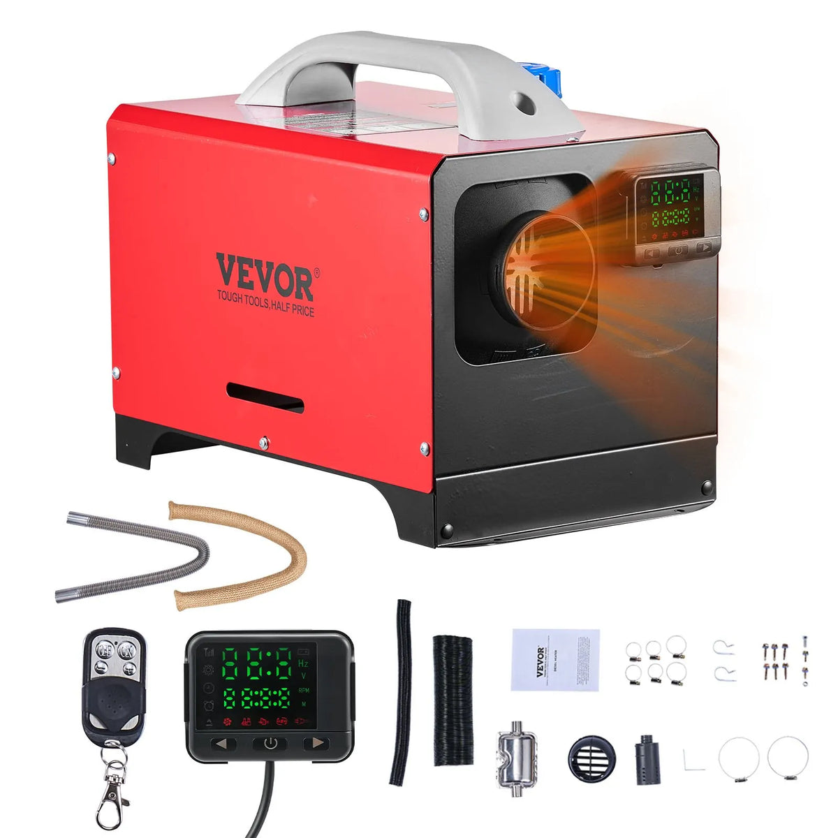 VEVOR dīzeļdegvielas gaisa sildītājs 8 kW, 12V, ar melnu LCD vadības paneli un tālvadības pulti, ātrās uzsildīšanas un priekšsildīšanas funkcija, zems trokšņa līmenis, piemērots kemperiem, kravas auto, furgoniem, piekabēm un laivām