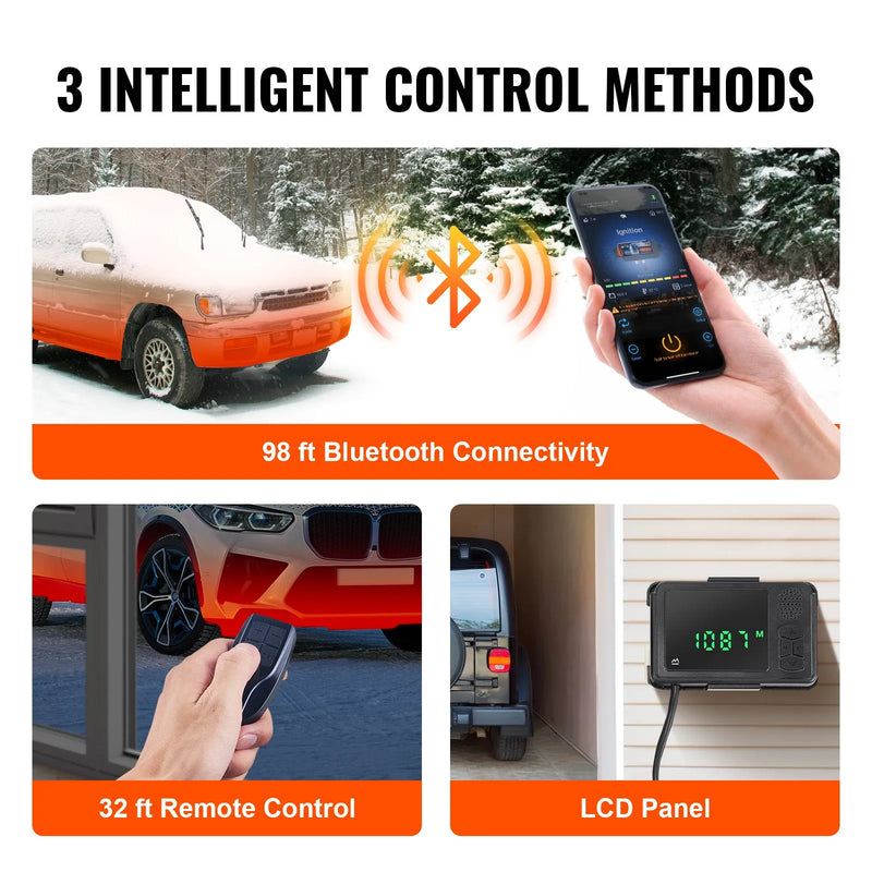 VEVOR dīzeļdegvielas gaisa sildītājs ar Bluetooth lietotnes vadību, 12 V 2 kW dīzeļsildītājs ar automātisku augstuma pielāgošanu, tālvadības pulti un LCD displeju, dīzeļdegvielas stāvvietas sildītājs kemperiem, treileriem, furgoniem un laivām