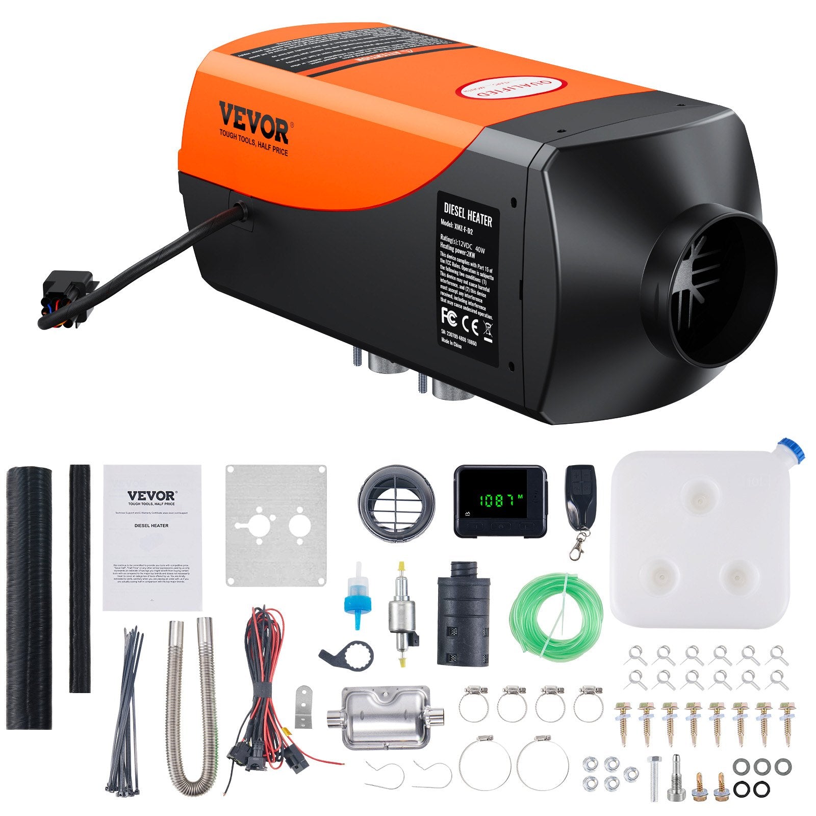 12V 2kW VEVOR diesel air heater with LCD display and remote control for cars, buses, caravans and indoors
