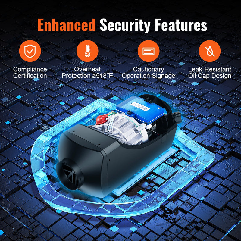 Дизельный воздушный отопитель VEVOR 12В 2кВт с ЖК-дисплеем и пультом дистанционного управления для автомобилей, автобусов, автофургонов и закрытых помещений