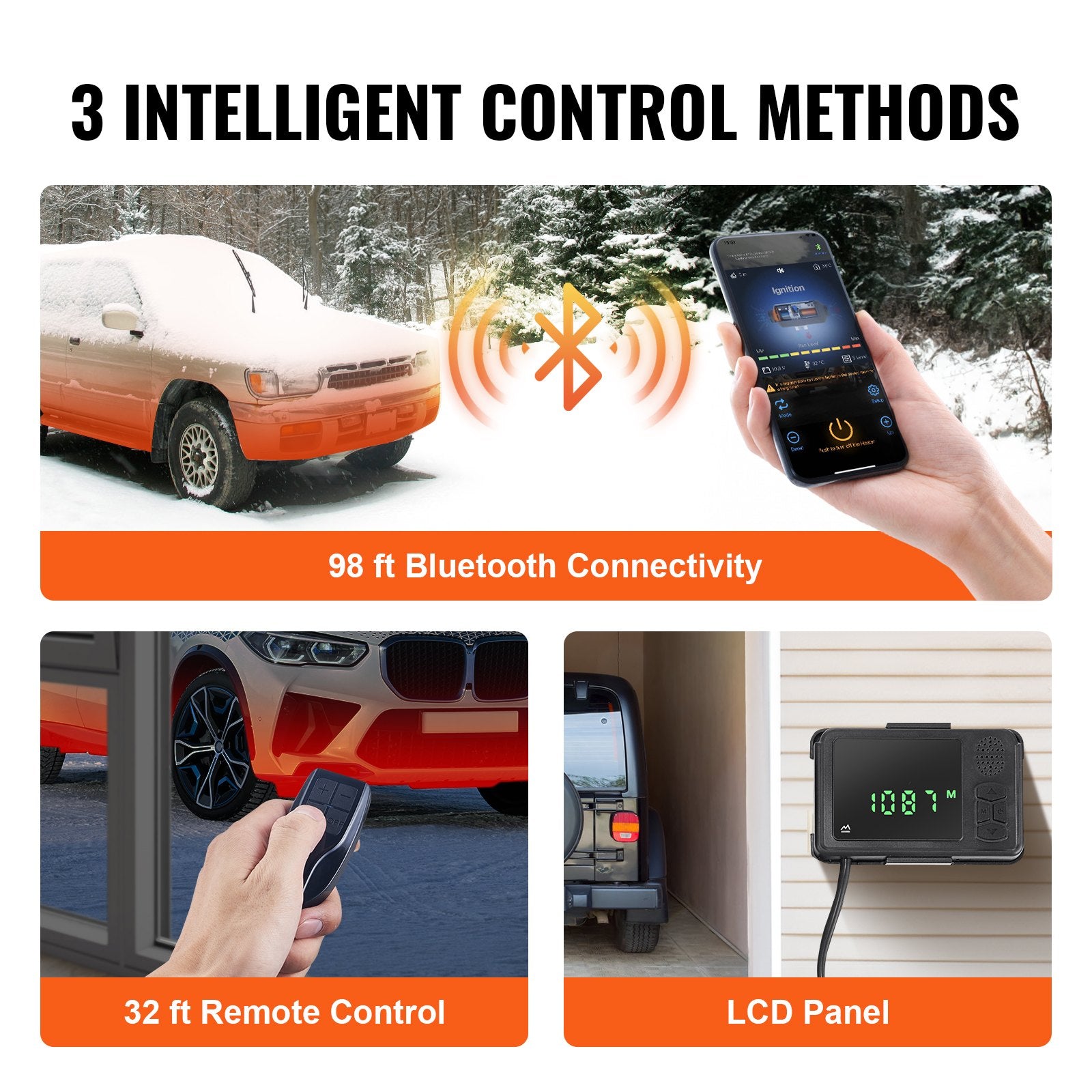 12V 8KW VEVOR Diesel air heater with Bluetooth app and LCD display for cars, buses, campers and indoor