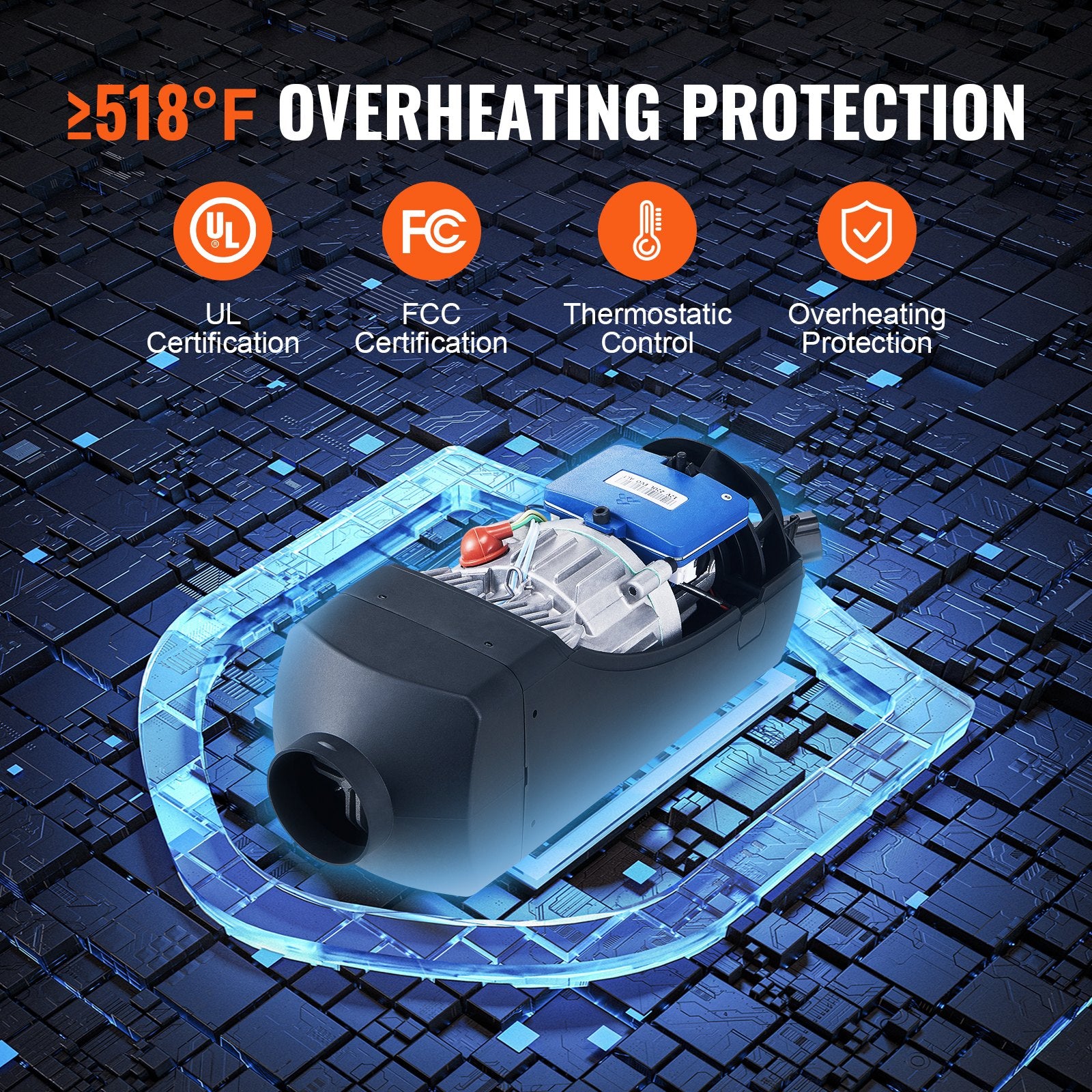 12V 8KW VEVOR Diesel air heater with Bluetooth app and LCD display for cars, buses, campers and indoor