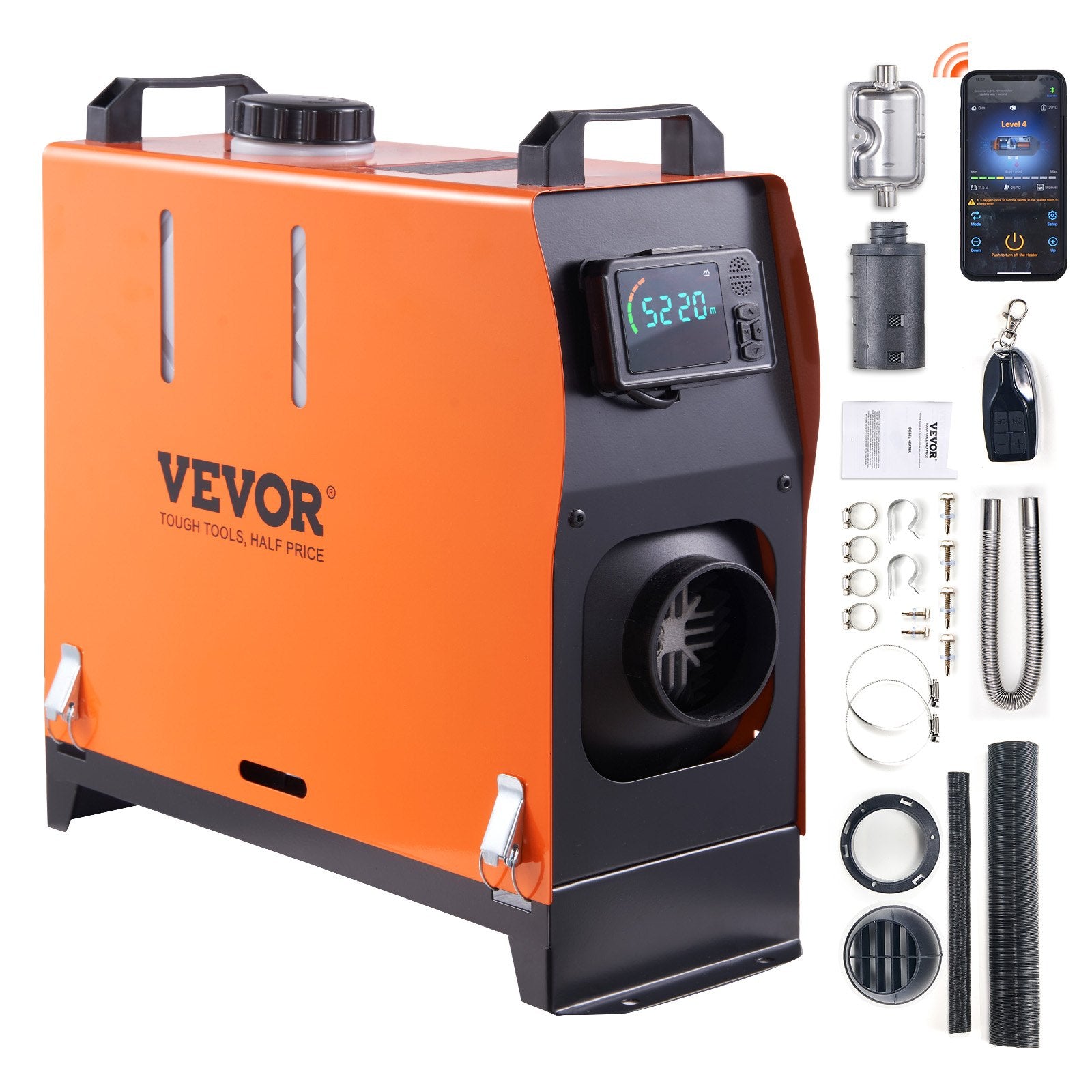 12V 8 kW VEVOR Dīzeļa gaisa sildītājs All-in-one ar Bluetooth lietotni un LCD displeju automašīnām, dzīvojamajiem furgoniem un iekštelpām
