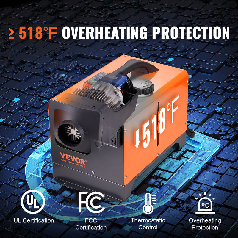 12V 5kW VEVOR Dīzeļa Gaisa Sildītājs viss vienā ar Bluetooth Lietotni un LCD Displeju Automobiļiem, Kemperiem un Iekštelpām