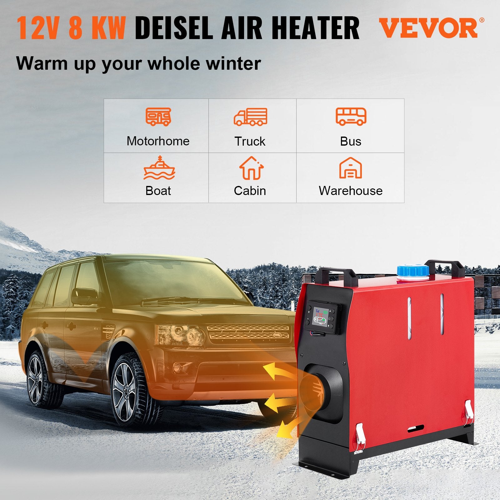 12V 8kW Diesel Air Heater with LCD Switch and Silencer for RV, Trucks_below additional description