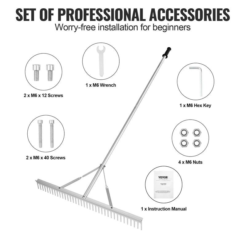 VEVOR ainavu grābeklis ar 915 mm galvu, alumīnija grābeklis ar 1915 mm garu rokturi, ezera nezāļu grābeklis augsnes irdināšanai, zāliena kopšanai un nezāļu tīrīšanai ezerā, dārzā un dīķī.